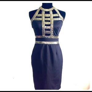 LOVE CULTURE BLACK DRESS W/SEQUIN GOLD/SILVER Sz S